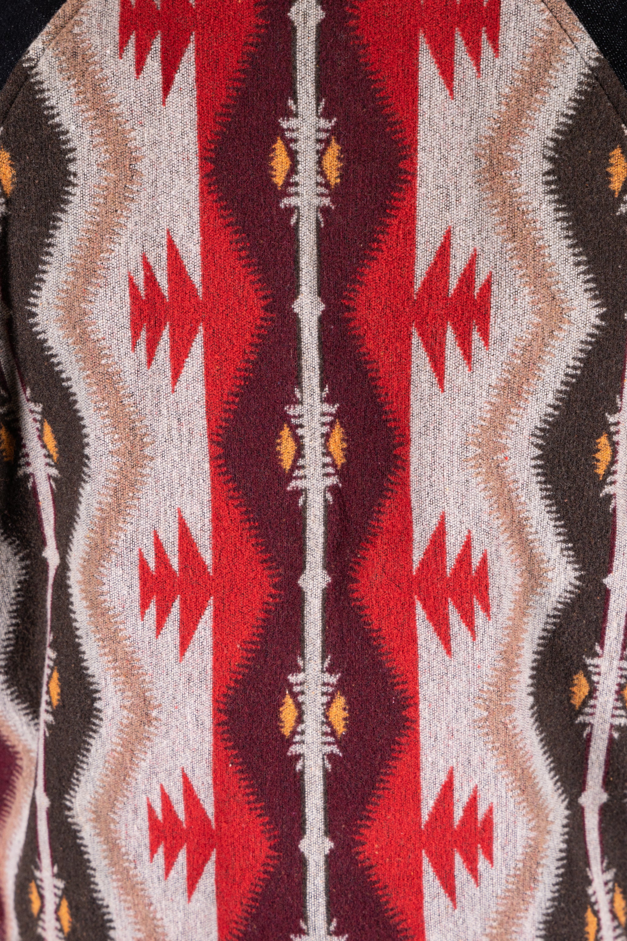 BZEN M.3003R-SANTANA-NR REGULAR FIT RAGLAN SLEEVE NATIVE AMERICAN MOTIF BLANKET PANEL SLUB DENIM COSSACK JACKET-14.5OZ-HRH INDIGO