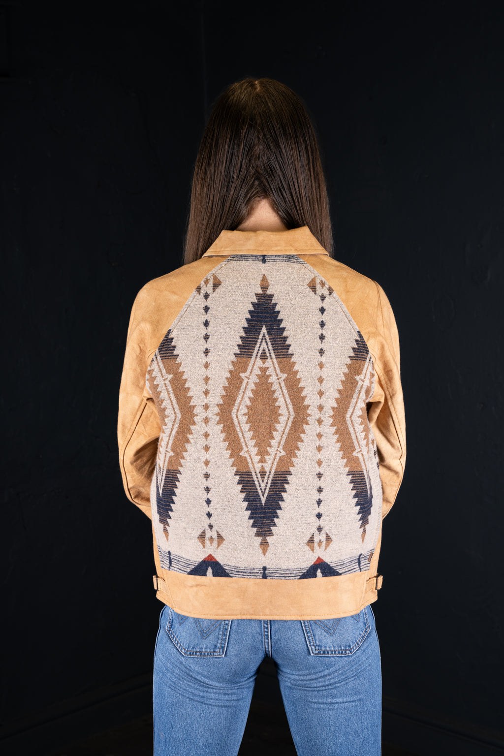 BZEN M.3003R-SANTANA-NBL REGULAR FIT RAGLAN SLEEVE NATIVE AMERICAN MOTIF BLANKET PANEL VEGGIE DYED CANVAS COSSACK JACKET-13.5OZ-E0 GOBI
