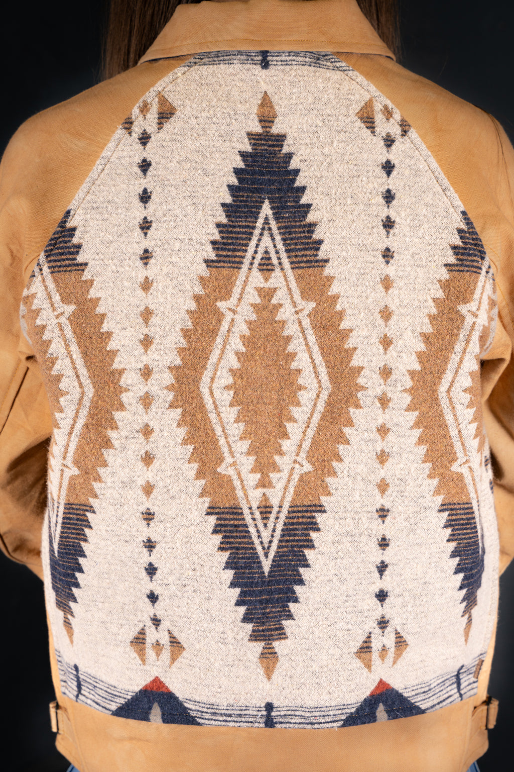 BZEN M.3003R-SANTANA-NBL REGULAR FIT RAGLAN SLEEVE NATIVE AMERICAN MOTIF BLANKET PANEL VEGGIE DYED CANVAS COSSACK JACKET-13.5OZ-E0 GOBI