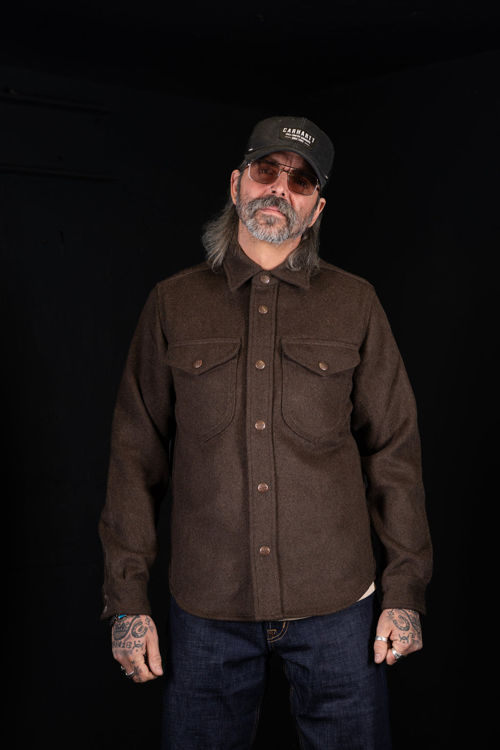 BZEN M.3239R-NORDIC REGULAR FIT TRIPLE NEEDLE WOOL BLEND MELTON SHIRT-800GSM-E0 BROWN