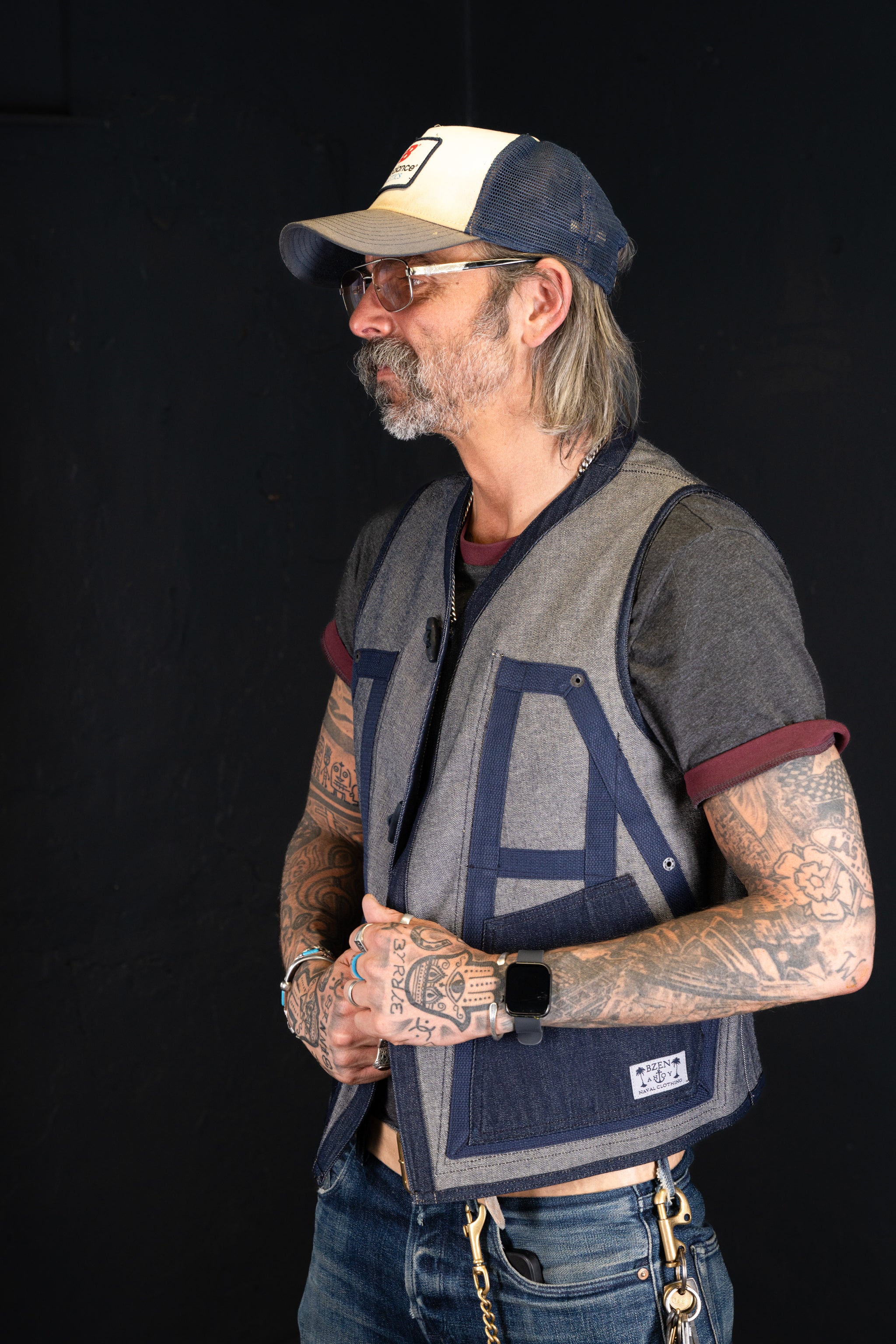 BZEN M.3069-MOBY RELAX FIT REVERSIBLE FLOATER VEST-NAVY
