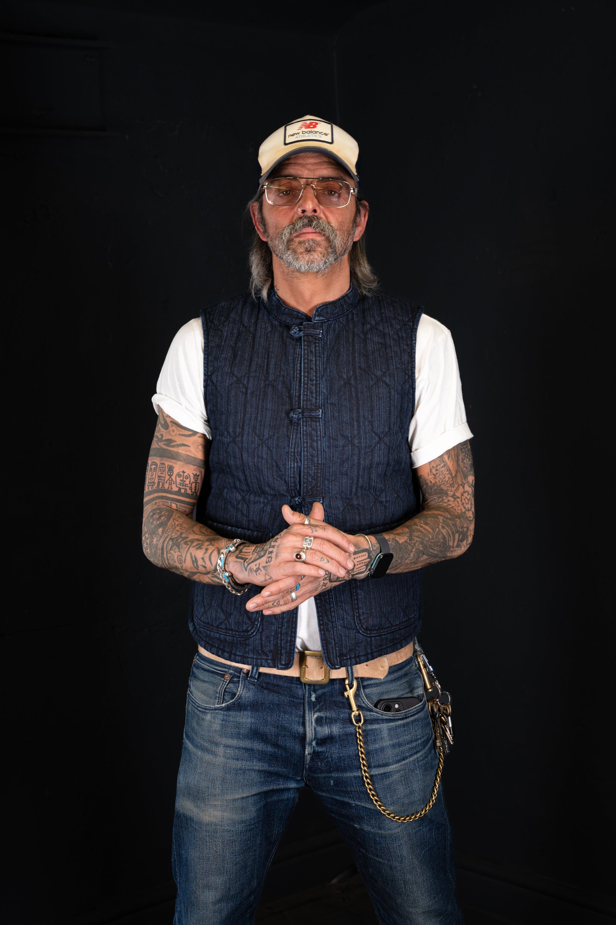 BZEN INDOCHINE - M.3301 QING REGULAR FIT 2 POCKET QUILTED DENIM VEST-8.5oz-E0 BLACK BLUE