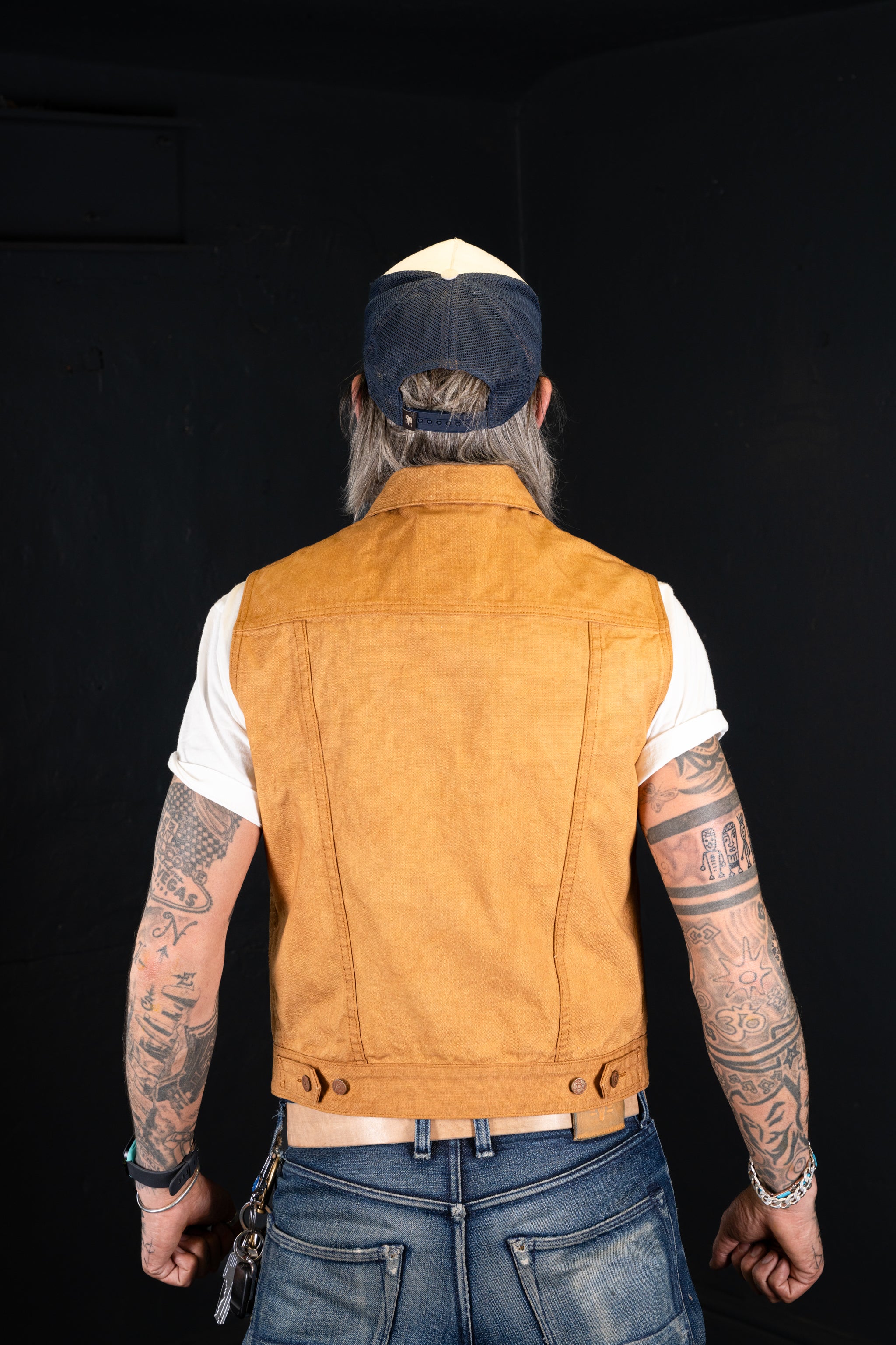 BZEN M.3127-THE CUT REGULAR FIT 2 POCKET BIKER'S VEST-12.5oz-CANVAS-E0 TURMERIC