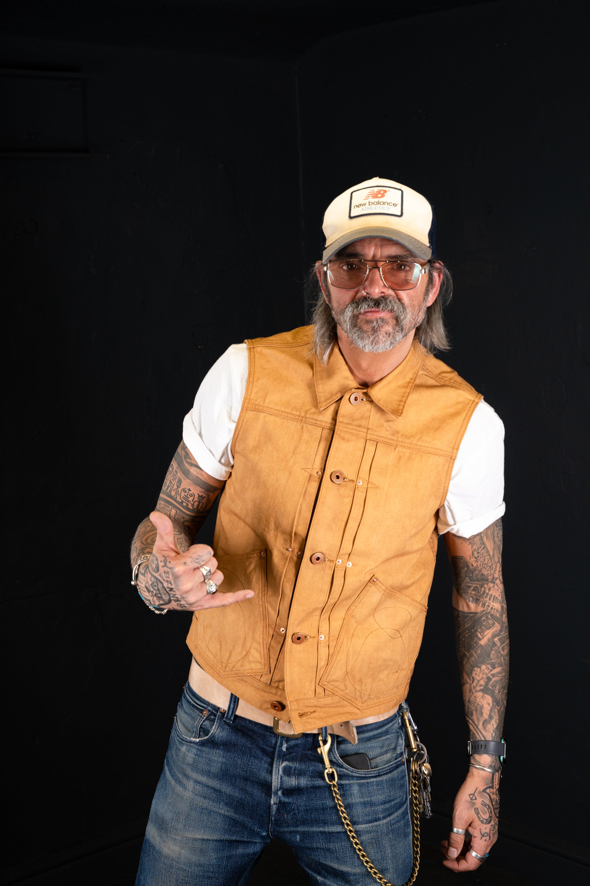 BZEN M.3127-THE CUT REGULAR FIT 2 POCKET BIKER'S VEST-12.5oz-CANVAS-E0 TURMERIC