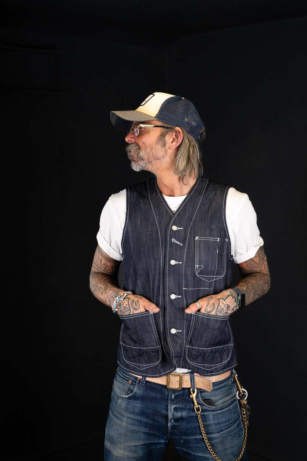 DDL 315-TYSON REGULAR FIT VEST- 13oz-INDIGO-T RINSE