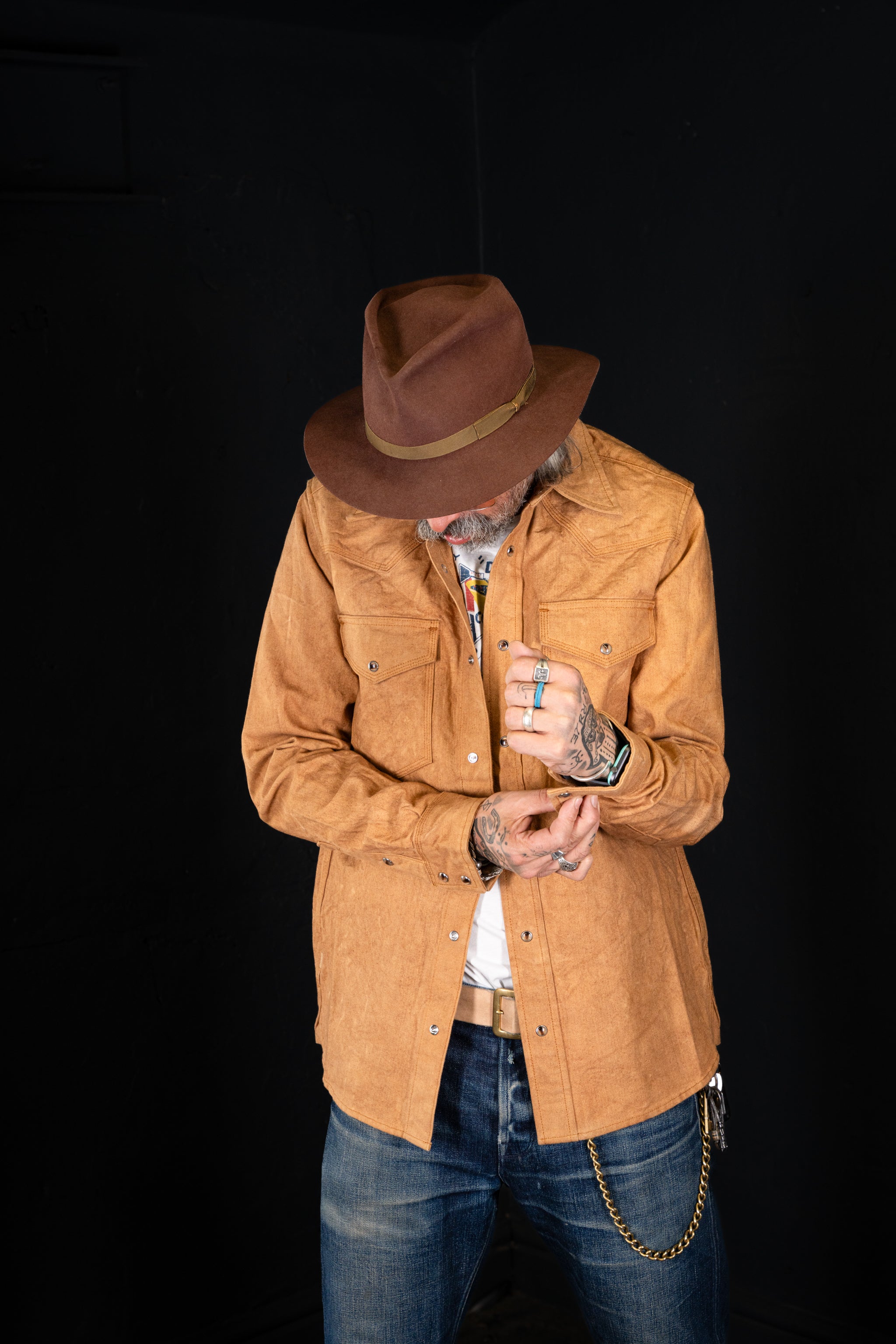 BZEN M.3239R-JESSE-TRIPLE REGULAR FIT TRIPLE NEEDLE WESTERN VEGGIE DYED CANVAS SHIRT-12OZ-E0 KALAHARI