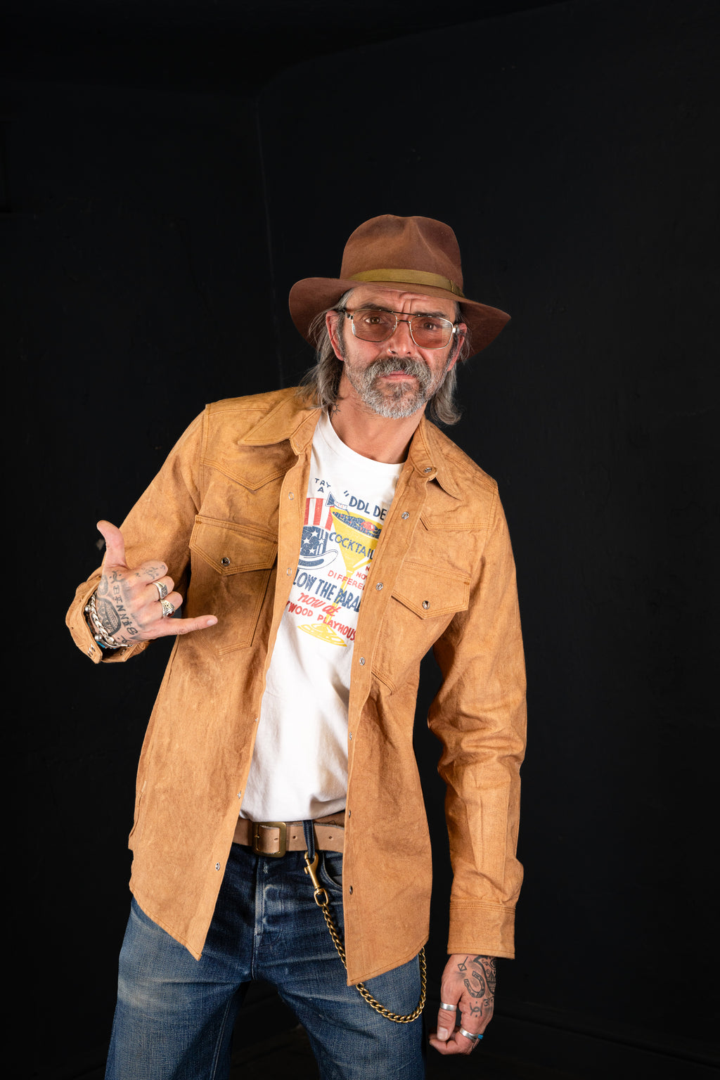 BZEN M.3239R-JESSE-TRIPLE REGULAR FIT TRIPLE NEEDLE WESTERN VEGGIE DYED CANVAS SHIRT-12OZ-E0 KALAHARI