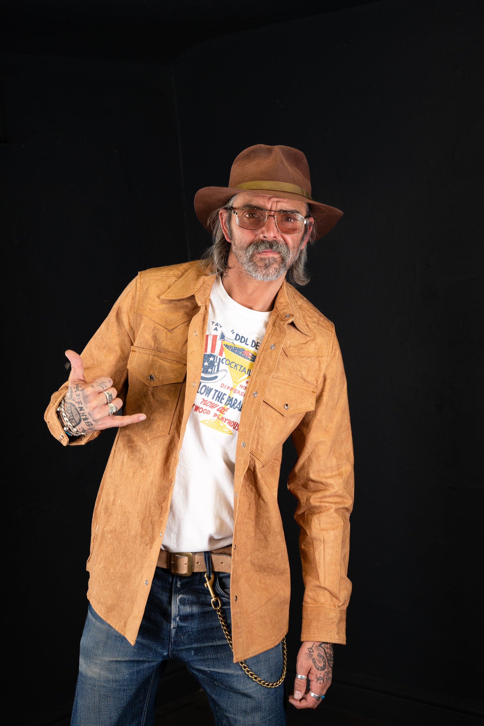 BZEN M.3239R-JESSE-TRIPLE REGULAR FIT TRIPLE NEEDLE WESTERN VEGGIE DYED CANVAS SHIRT-12OZ-E0 KALAHARI