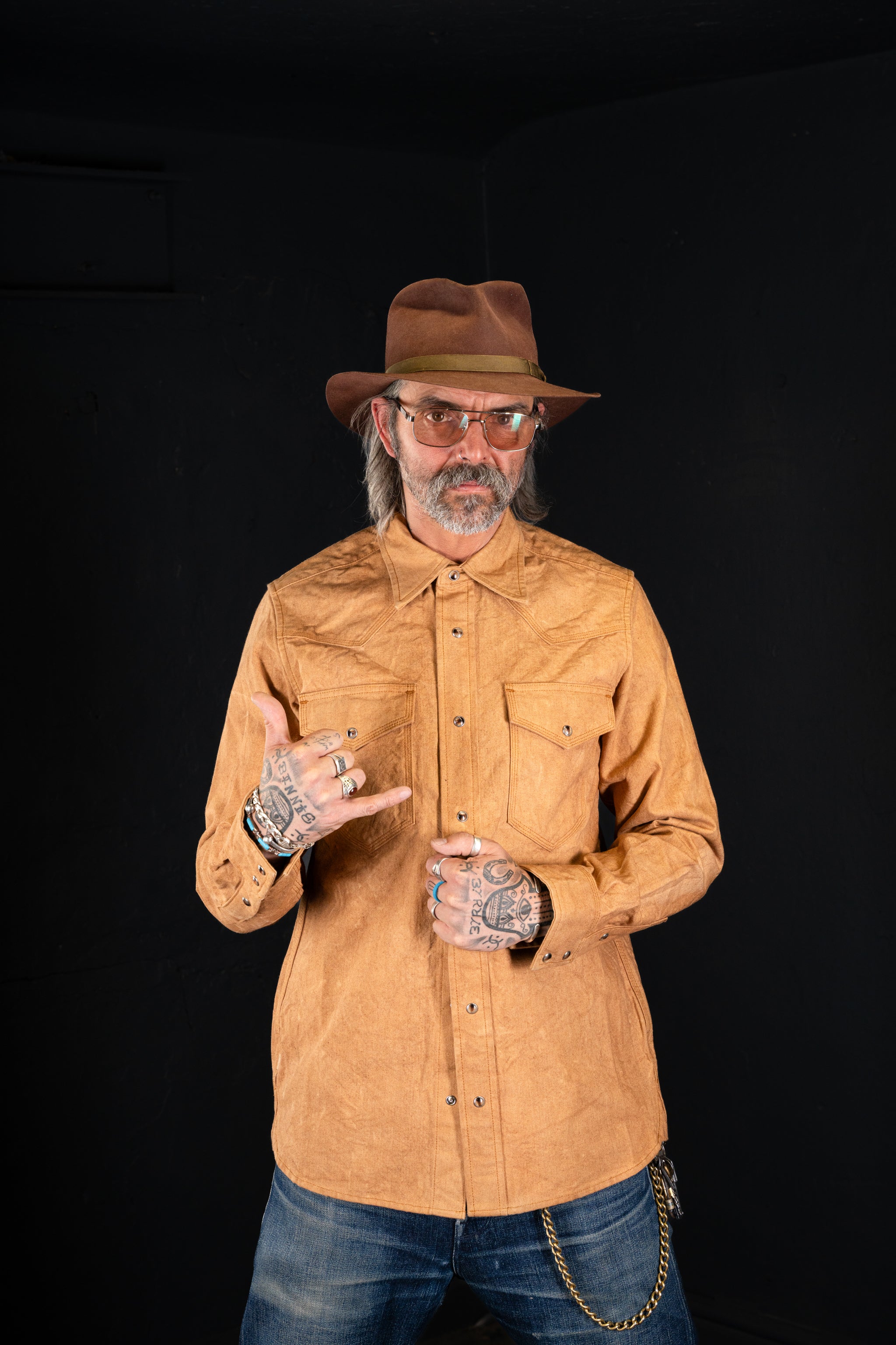 BZEN M.3239R-JESSE-TRIPLE REGULAR FIT TRIPLE NEEDLE WESTERN VEGGIE DYED CANVAS SHIRT-12OZ-E0 KALAHARI