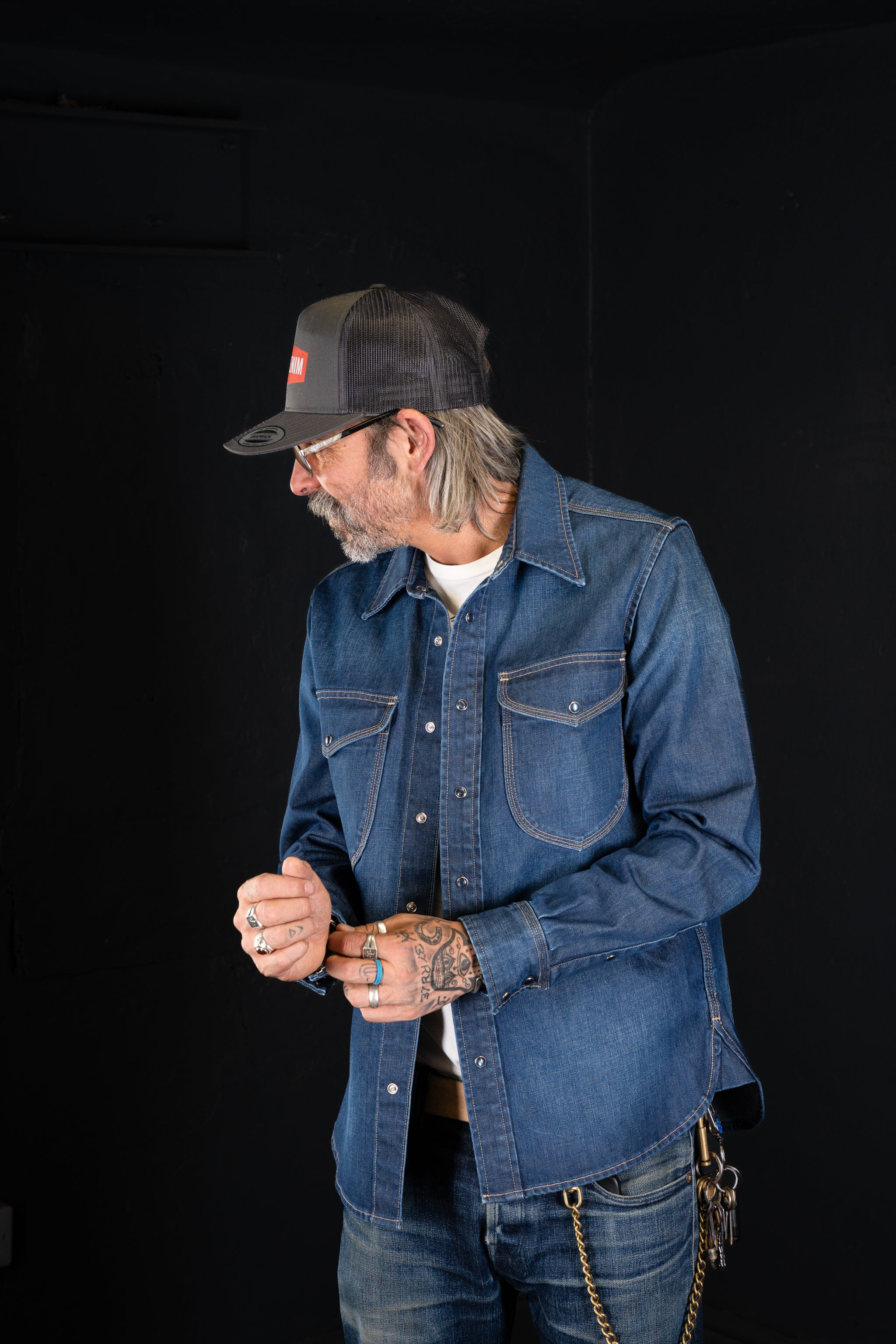 BZEN M.3239R-JESSE-TRIPLE REGULAR FIT TRIPLE NEEDLE WESTERN BROWN INDIGO DENIM SHIRT-11.5OZ-E1A 70'S INDIGO