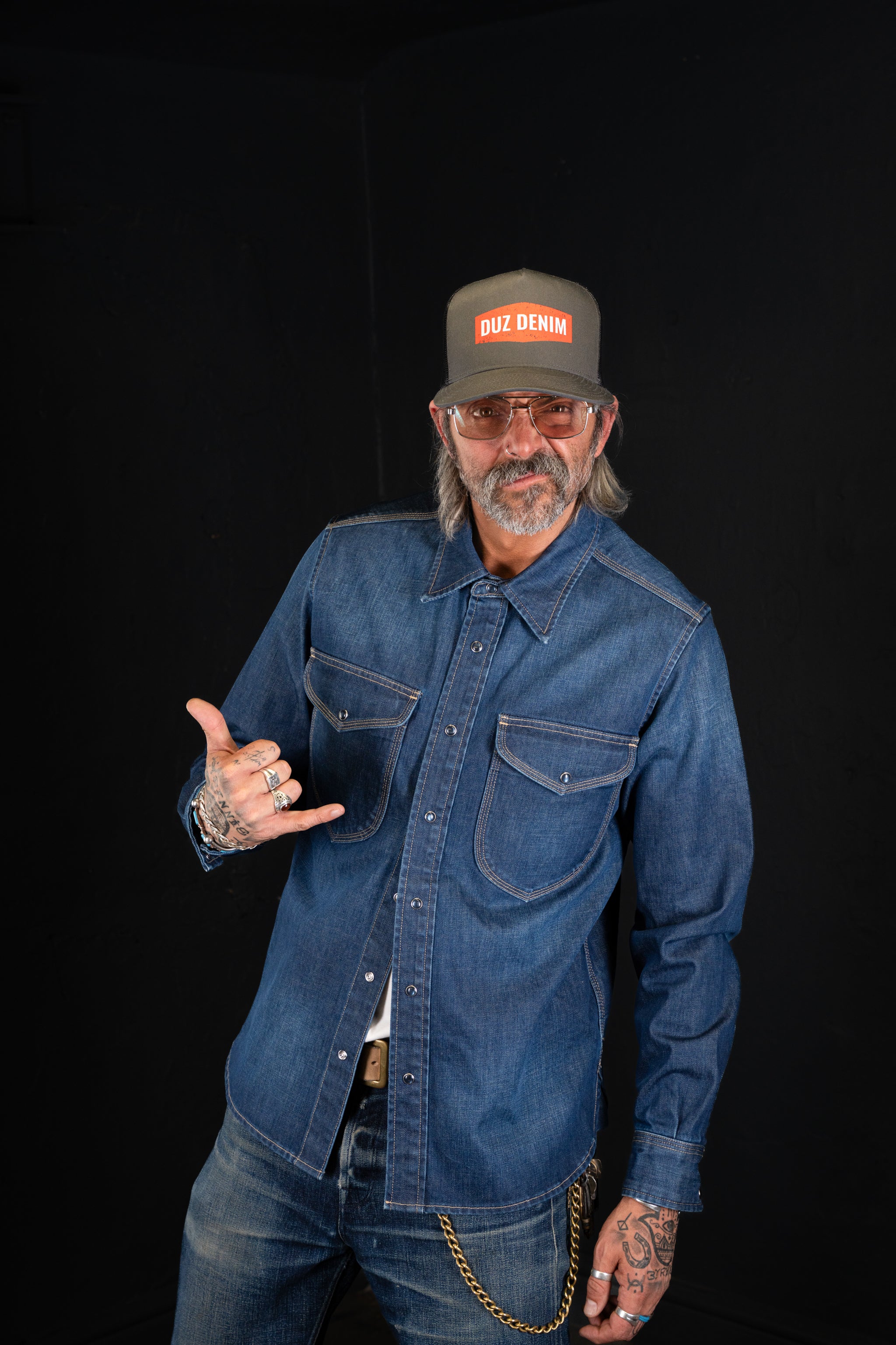 BZEN M.3239R-JESSE-TRIPLE REGULAR FIT TRIPLE NEEDLE WESTERN BROWN INDIGO DENIM SHIRT-11.5OZ-E1A 70'S INDIGO