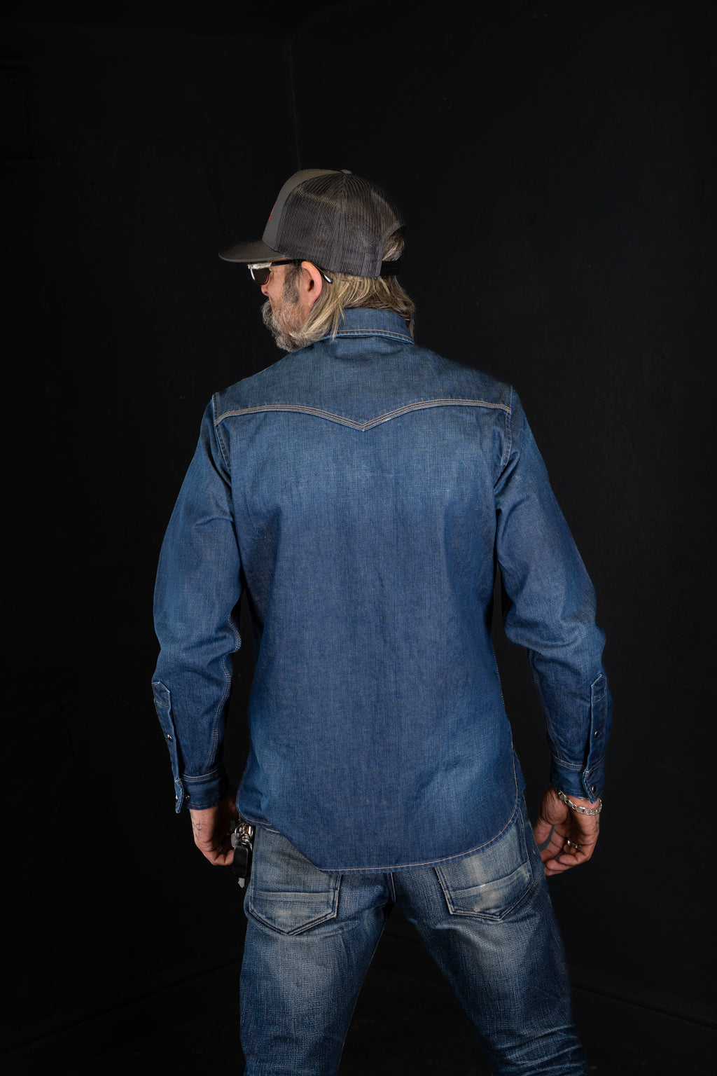 BZEN M.3239R-JESSE-TRIPLE REGULAR FIT TRIPLE NEEDLE WESTERN BROWN INDIGO DENIM SHIRT-11.5OZ-E1A 70'S INDIGO