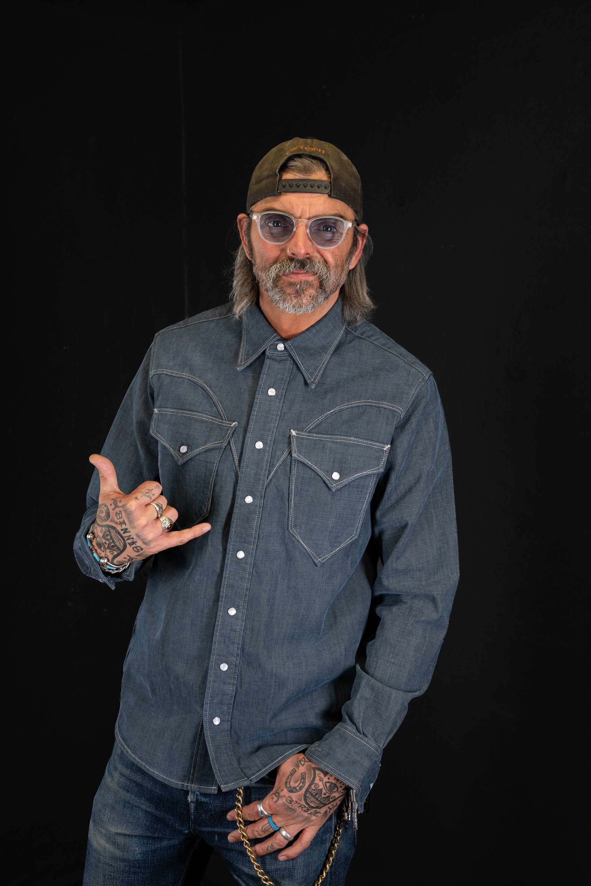 DDL 312R-KALEB V-GB REGULAR FIT 2 POCKET WESTERN SHIRT SANDED GREY BLUE DENIM-11OZ-E1 GREY BLUE