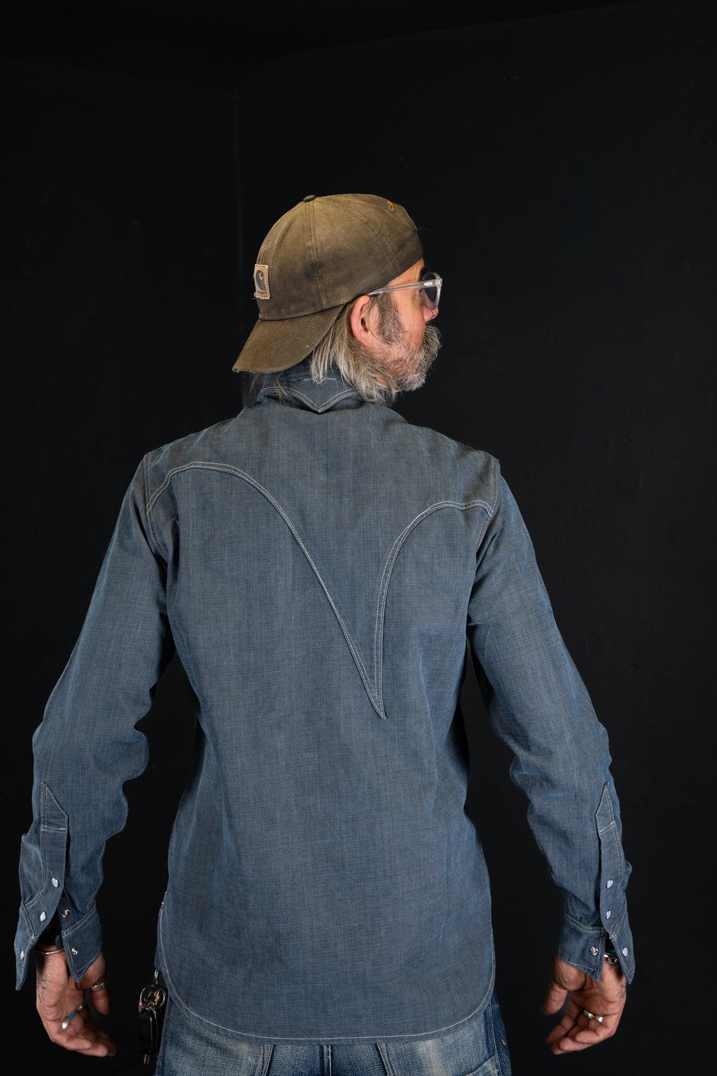 DDL 312R-KALEB V-GB REGULAR FIT 2 POCKET WESTERN SHIRT SANDED GREY BLUE DENIM-11OZ-E1 GREY BLUE