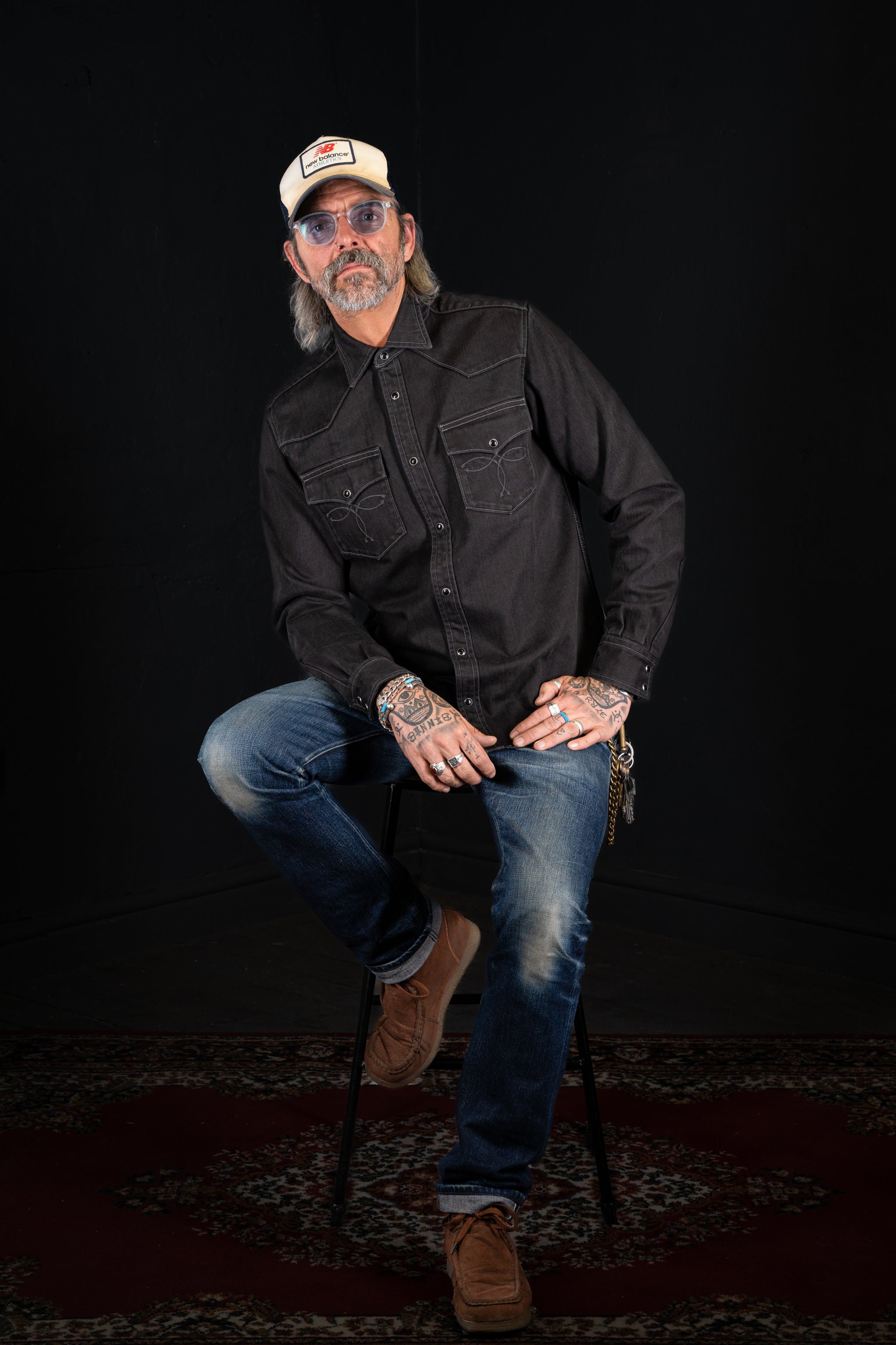 BZEN "THE FIRST AMERICANS" - M.3239R-JESSE-ARROWS REGULAR FIT WESTERN SHIRT-12.25oz-BLACK/BLACK DENIM-E0 BLACK/BLACK