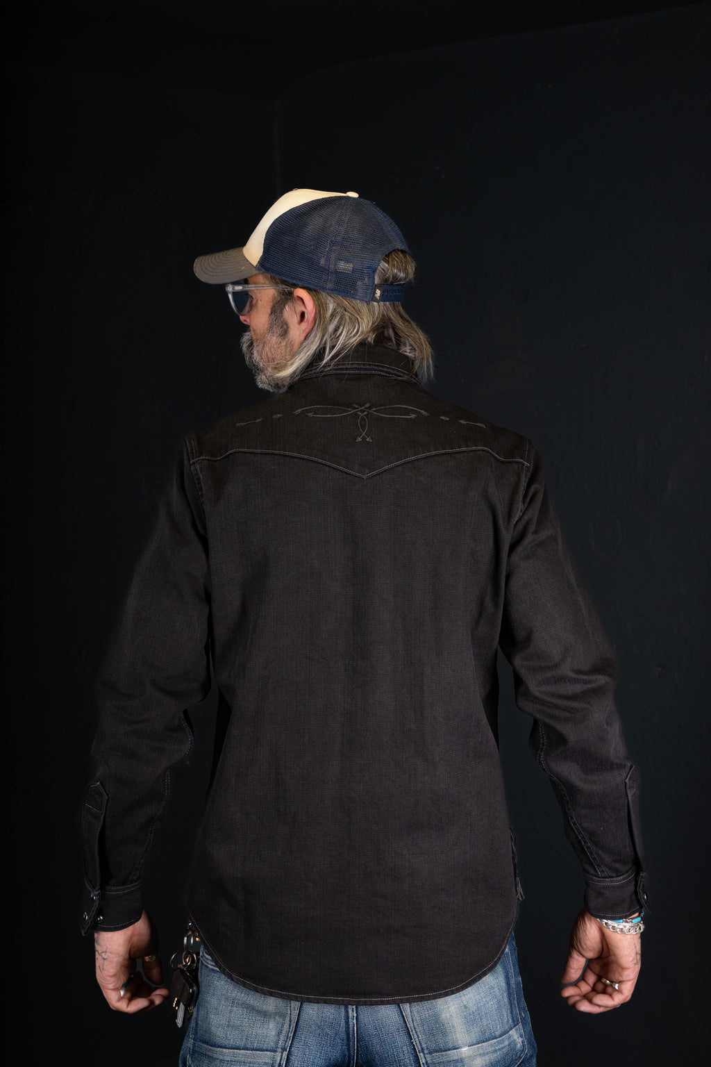 BZEN "THE FIRST AMERICANS" - M.3239R-JESSE-ARROWS REGULAR FIT WESTERN SHIRT-12.25oz-BLACK/BLACK DENIM-E0 BLACK/BLACK