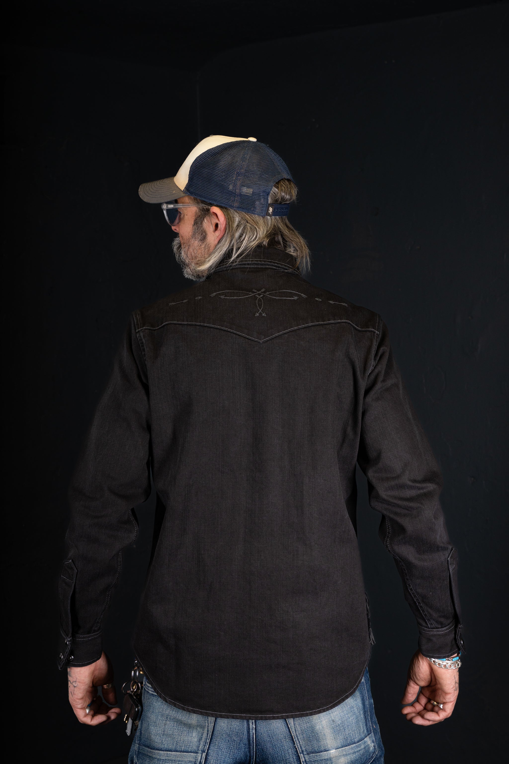 BZEN "THE FIRST AMERICANS" - M.3239R-JESSE-ARROWS REGULAR FIT WESTERN SHIRT-12.25oz-BLACK/BLACK DENIM-E0 BLACK/BLACK