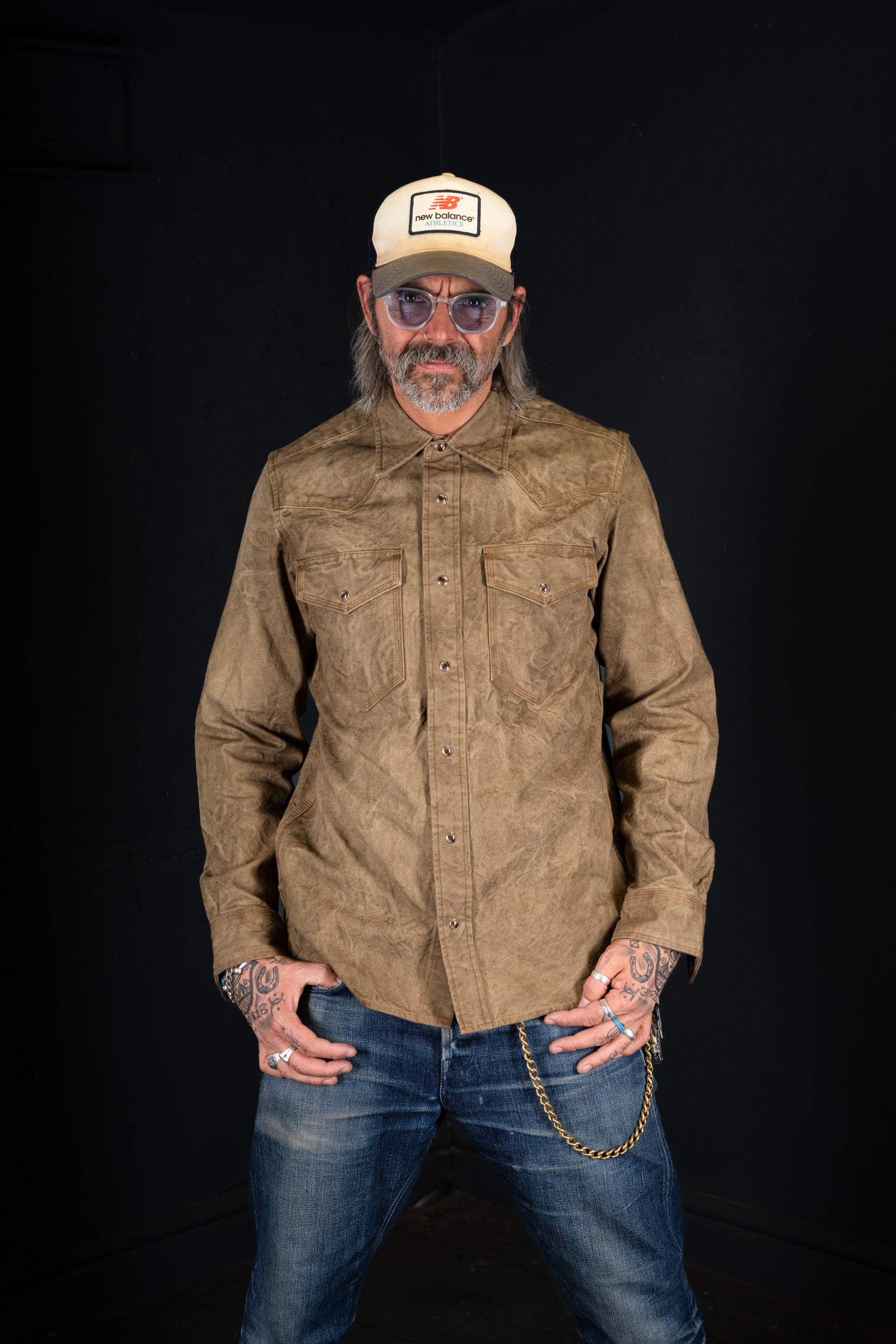 BZEN M.3239R-JESSE-TRIPLE REGULAR FIT TRIPLE NEEDLE WESTERN VEGGIE DYED CANVAS SHIRT-12OZ-E0 MOSS GREEN