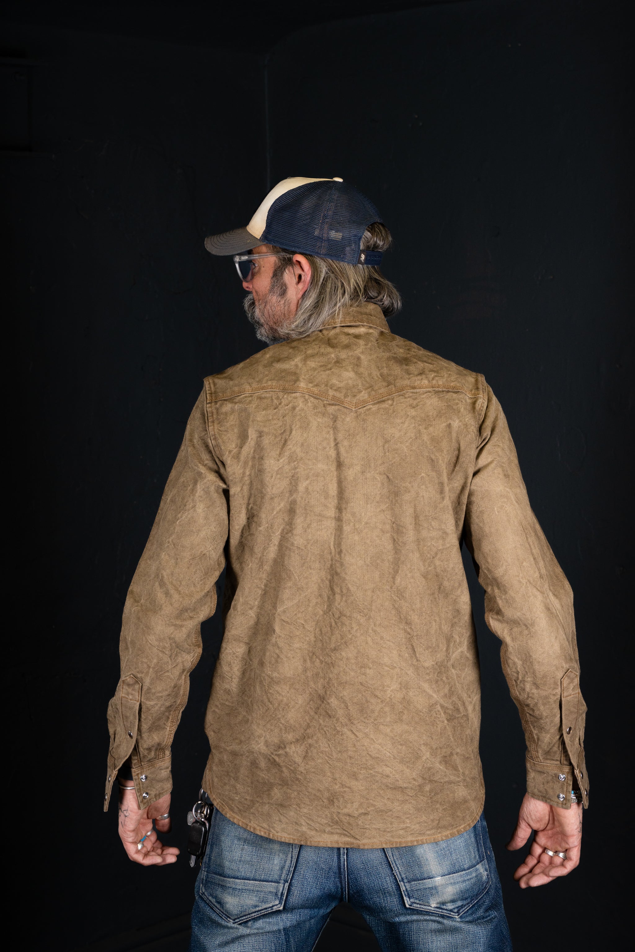 BZEN M.3239R-JESSE-TRIPLE REGULAR FIT TRIPLE NEEDLE WESTERN VEGGIE DYED CANVAS SHIRT-12OZ-E0 MOSS GREEN