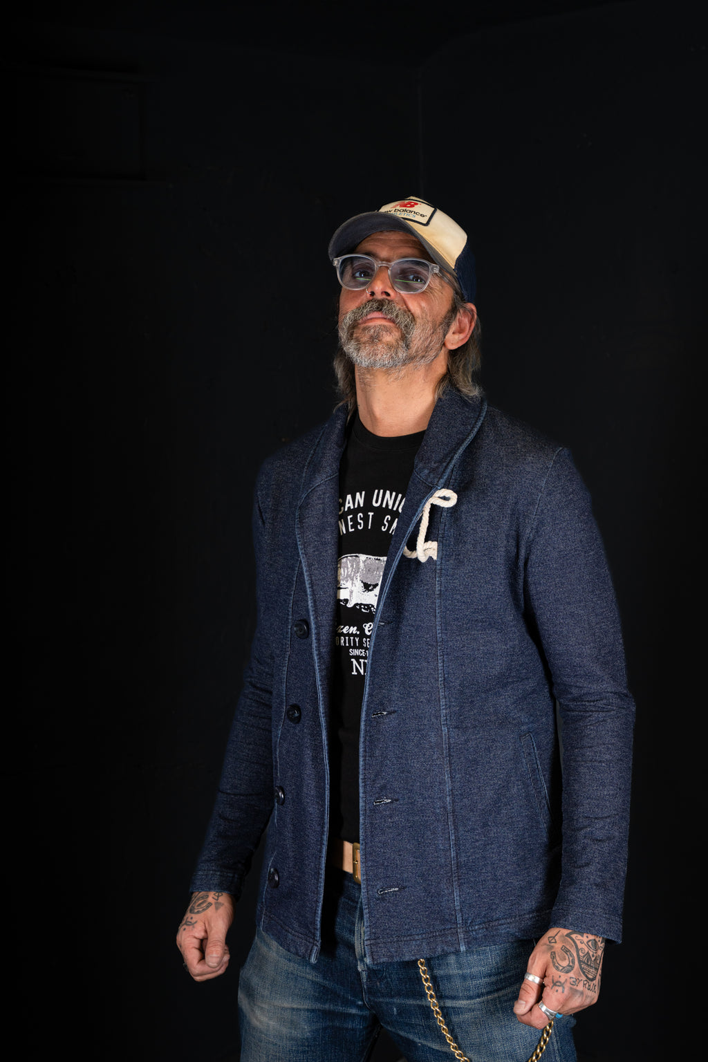 BZEN M.3037 ERNEST 2 POCKET SHAWL COLLAR INDIGO FRENCH TERRY CARDIGAN-425GSM-E0 INDIGO