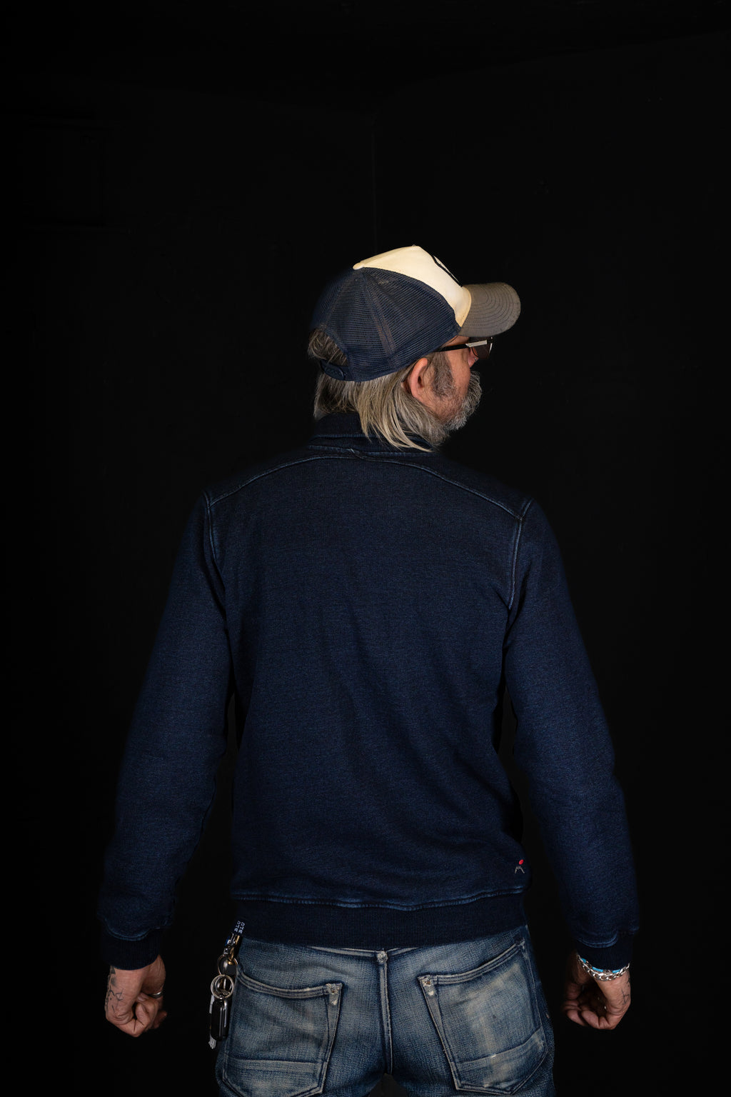 BZEN BLU BLU - M.3023 MARINER REGULAR FIT SHAWL COLLAR KNIT TOP-E1 DARK INDIGO