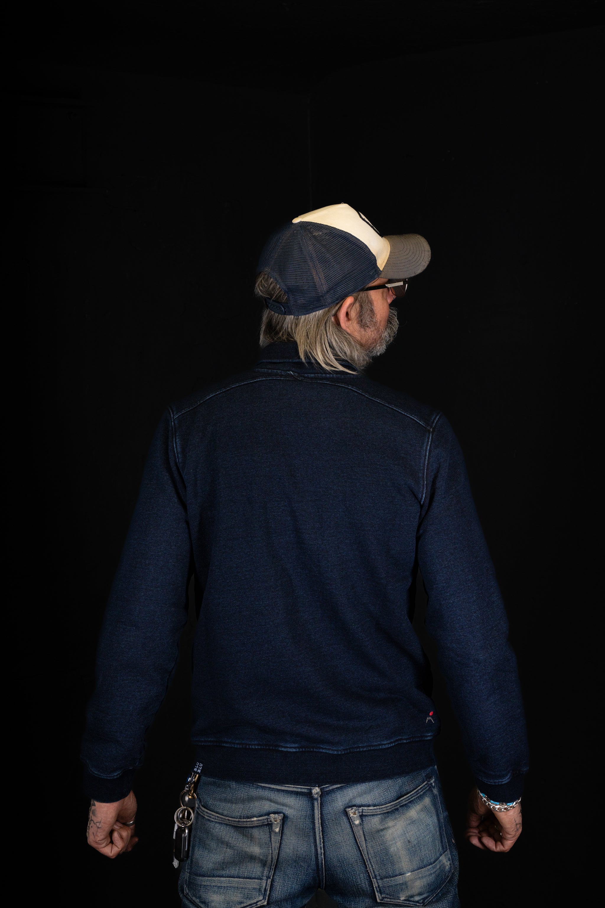 BZEN BLU BLU - M.3023 MARINER REGULAR FIT SHAWL COLLAR KNIT TOP-E1 DARK INDIGO