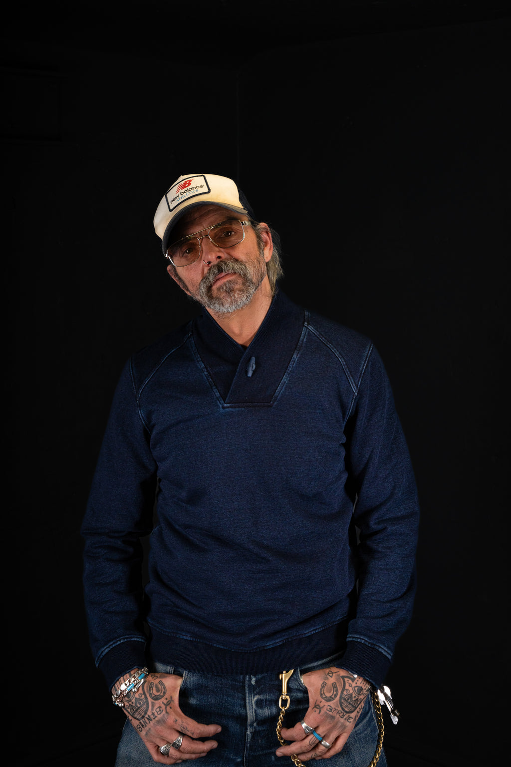 BZEN BLU BLU - M.3023 MARINER REGULAR FIT SHAWL COLLAR KNIT TOP-E1 DARK INDIGO