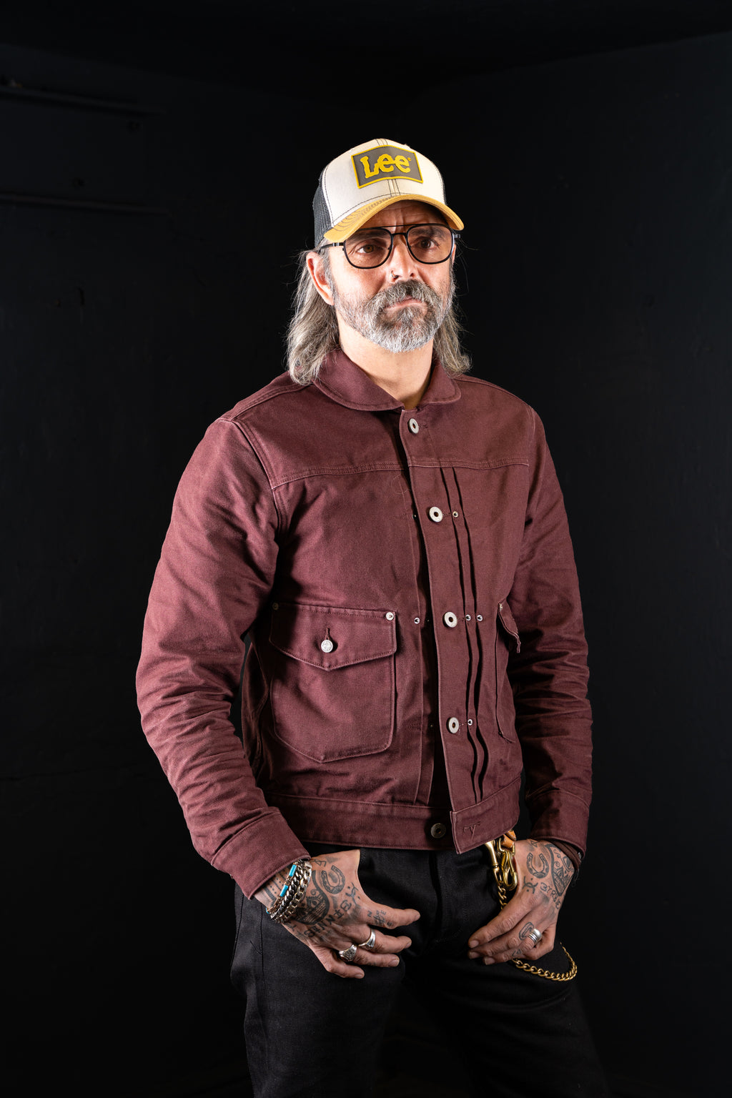 BZEN M.3139RR WAYLON2-CB REGULAR FIT BURGUNDY CANVAS PLEATED FRONT 2 POCKET JACKET-12.5OZ-E0 BURGUNDY