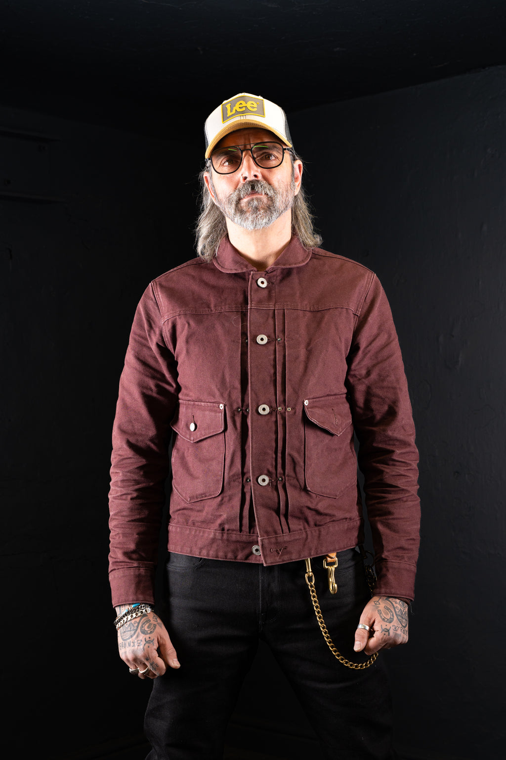 BZEN M.3139RR WAYLON2-CB REGULAR FIT BURGUNDY CANVAS PLEATED FRONT 2 POCKET JACKET-12.5OZ-E0 BURGUNDY