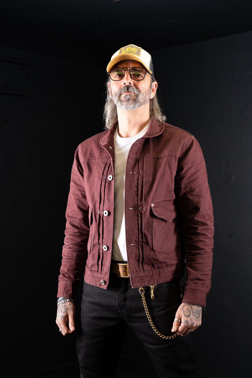 BZEN M.3139RR WAYLON2-CB REGULAR FIT BURGUNDY CANVAS PLEATED FRONT 2 POCKET JACKET-12.5OZ-E0 BURGUNDY