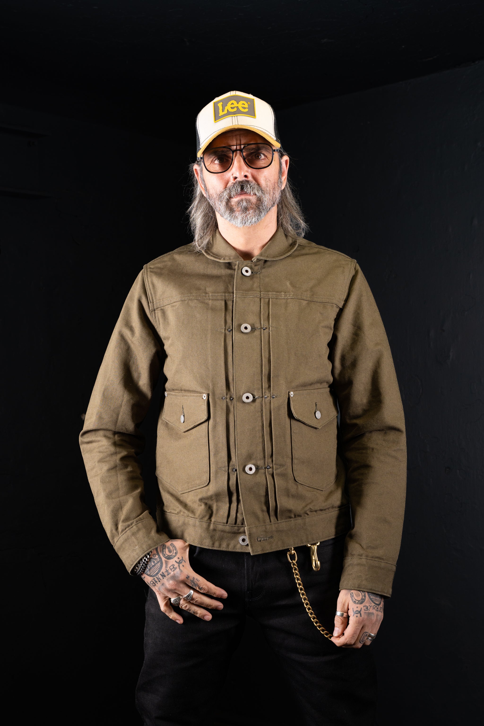 BZEN M.3139RR WAYLON2-CAG REGULAR FIT ARMY GREEN CANVAS PLEATED FRONT 2 POCKET JACKET-12.5OZ-E0 ARMY GREEN