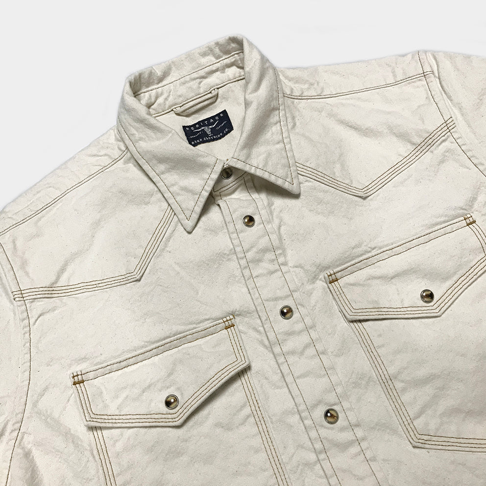 BZEN M.3239R-JESSE-TRIPLE REGULAR FIT TRIPLE NEEDLE WESTERN NATURAL CANVAS WITH SEEDS SHIRT-12OZ-E1A NATURAL