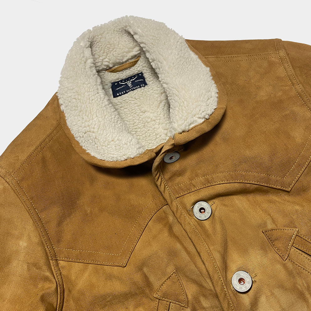 BZEN M.3011L MONTANA-CS REGULAR FIT AMERICAN OUTDOORS INSPIRED SHERPA LINED VEGGIE DYED CANVAS JACKET-12OZ-E0 SIENNA