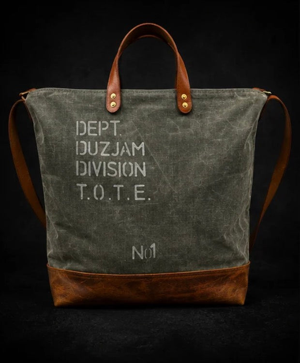 Duz Denim "DuzJam" Military Canvas Ripstop & Leather LT1 Tote Bag (Green)