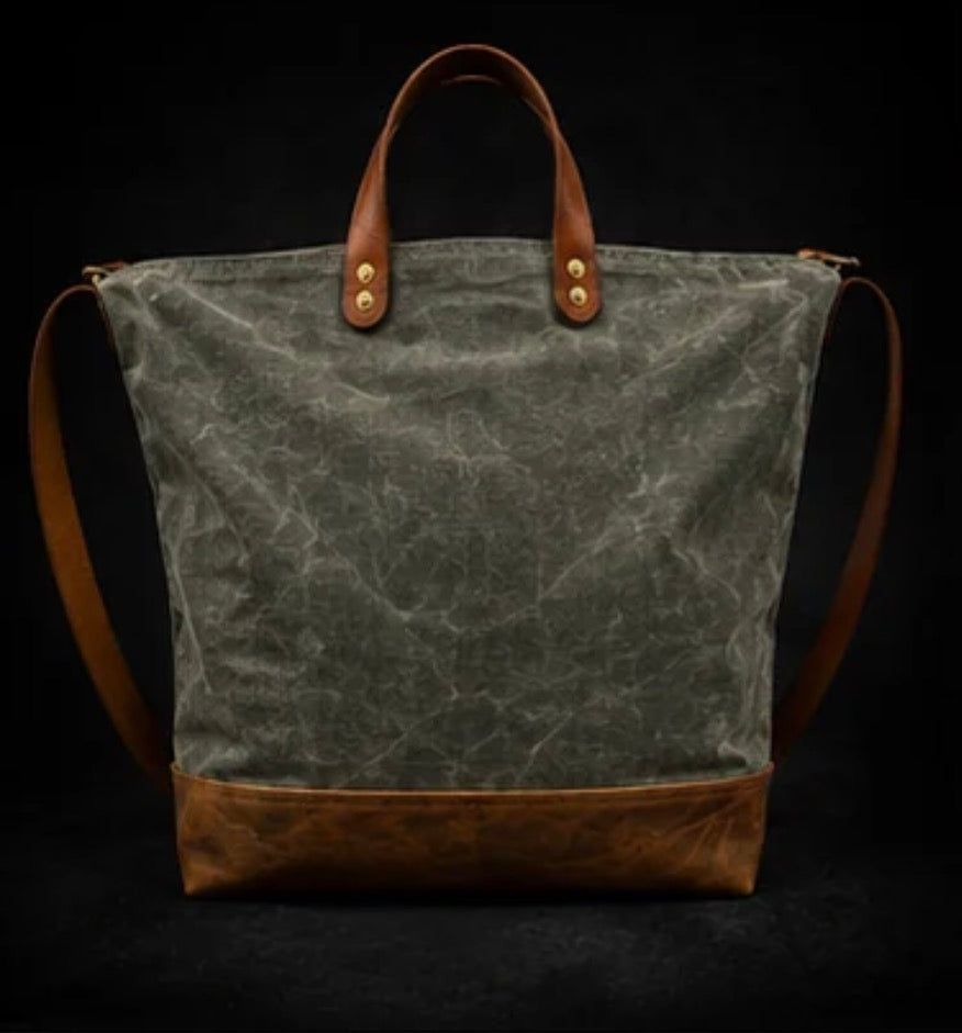 Duz Denim "DuzJam" Military Canvas Ripstop & Leather LT1 Tote Bag (Green)