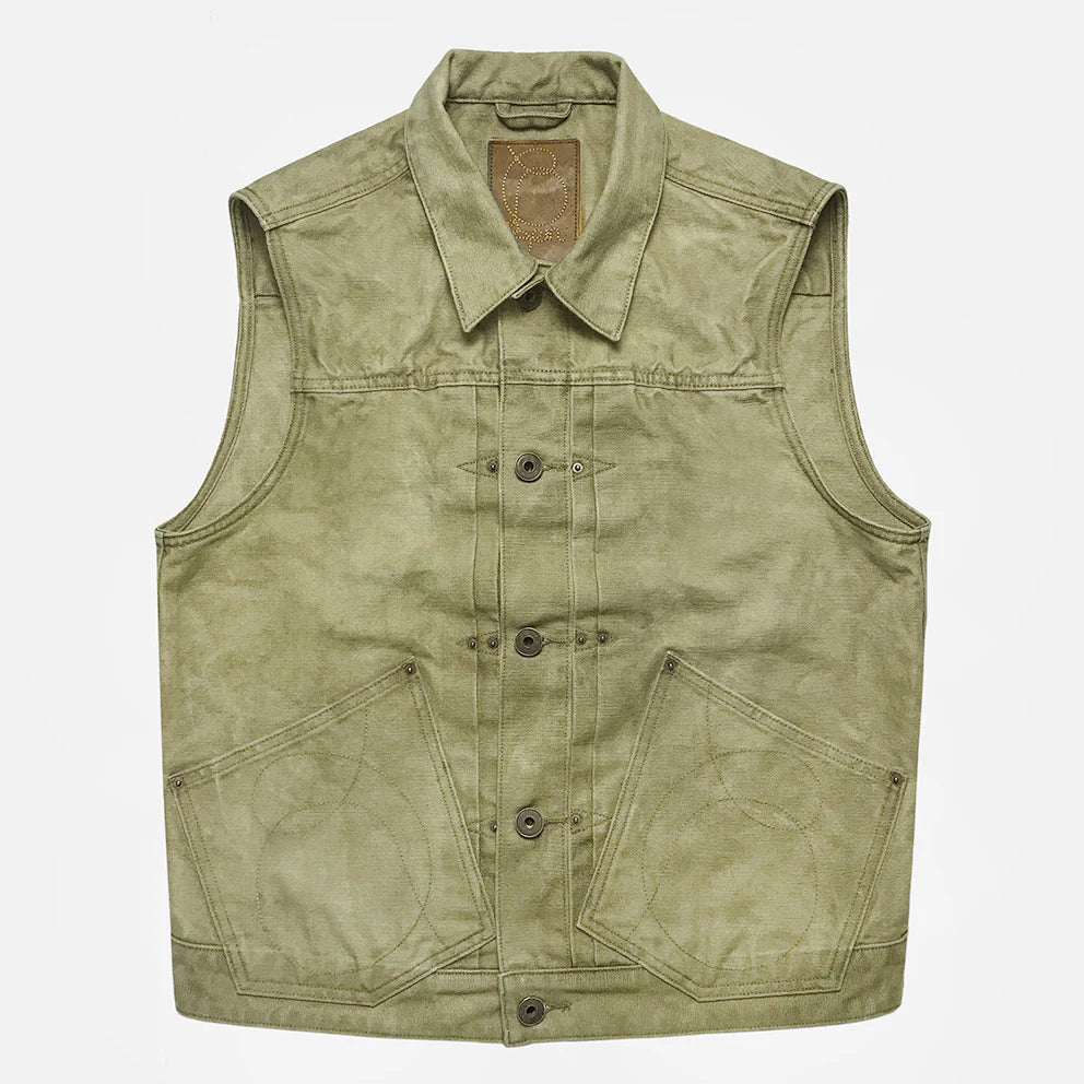 BZEN M.3127-THE CUT REGULAR FIT 2 POCKET BIKER'S VEST-12.5oz-CANVAS-E0 MOSS GREEN