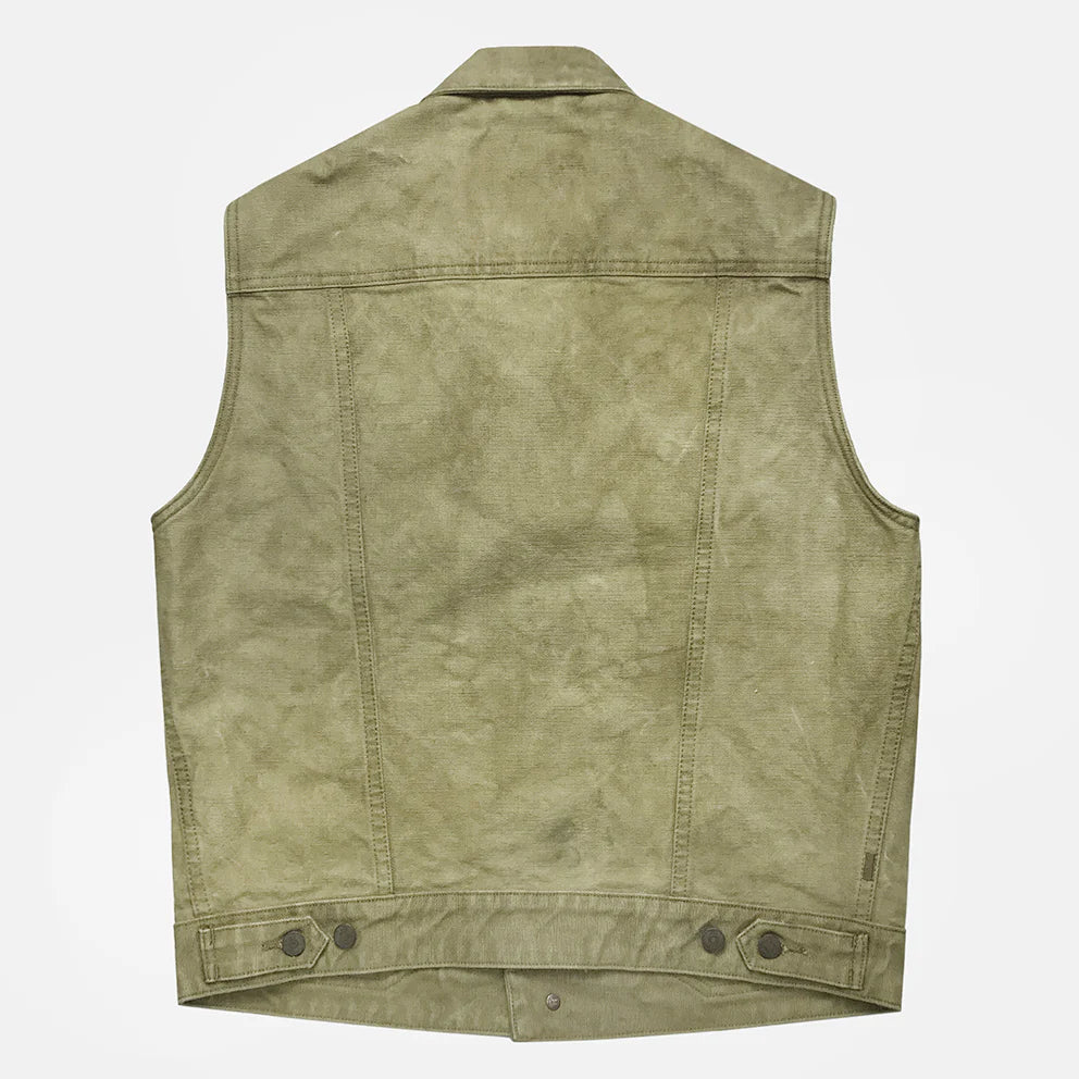 BZEN M.3127-THE CUT REGULAR FIT 2 POCKET BIKER'S VEST-12.5oz-CANVAS-E0 MOSS GREEN