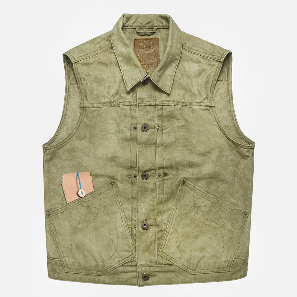 BZEN M.3127-THE CUT REGULAR FIT 2 POCKET BIKER'S VEST-12.5oz-CANVAS-E0 MOSS GREEN