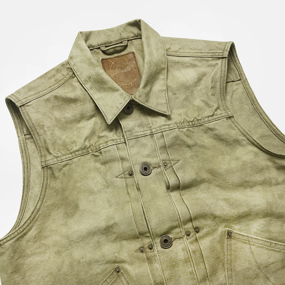 BZEN M.3127-THE CUT REGULAR FIT 2 POCKET BIKER'S VEST-12.5oz-CANVAS-E0 MOSS GREEN