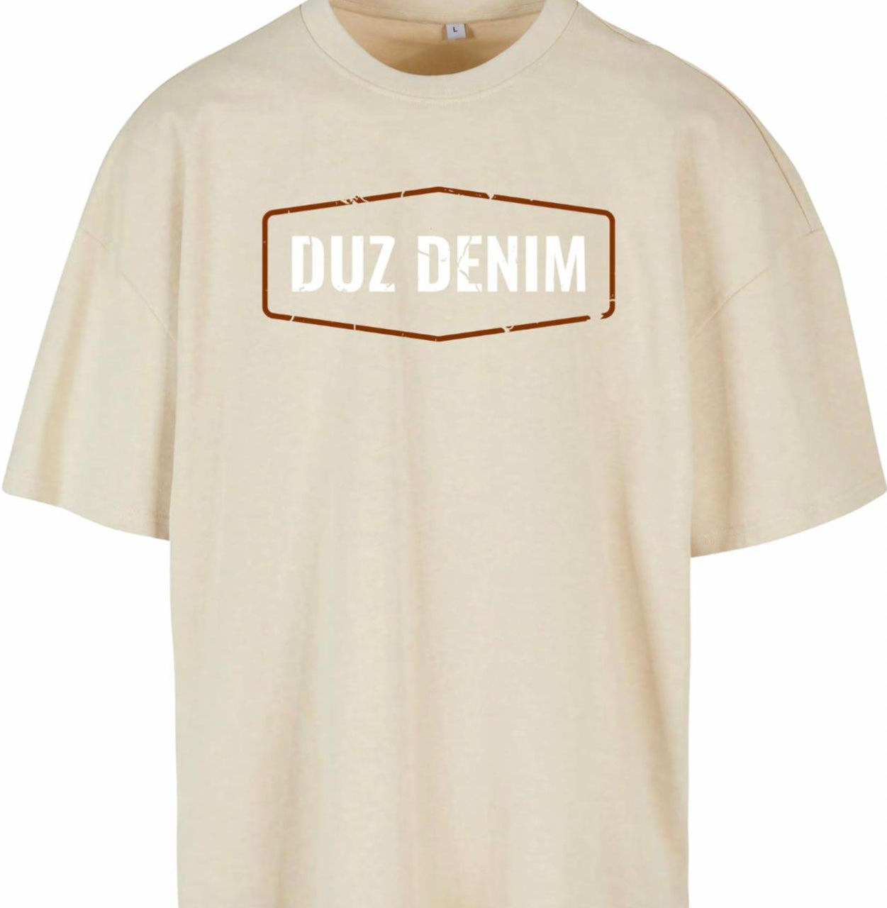 DUZ DENIM ORIGINAL CHEST PRINT OVERSIZED TEE-HEAVY JERSEY-350gsm-SAND