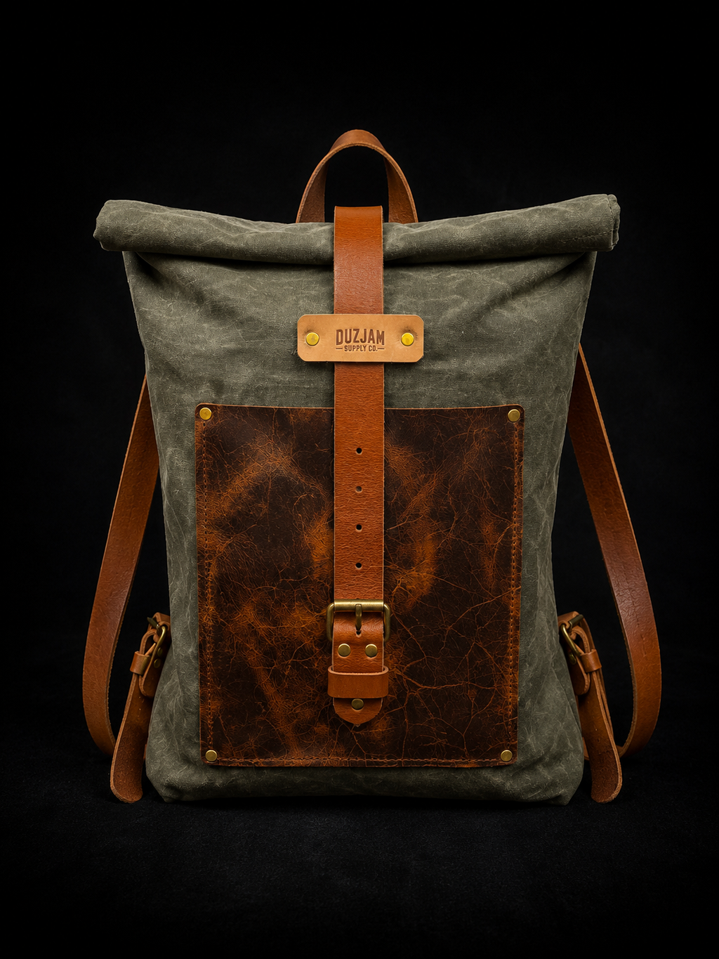 Duz Denim "DuzJam" JabA.1 Waxed Canvas & Leather Roll Top backpack