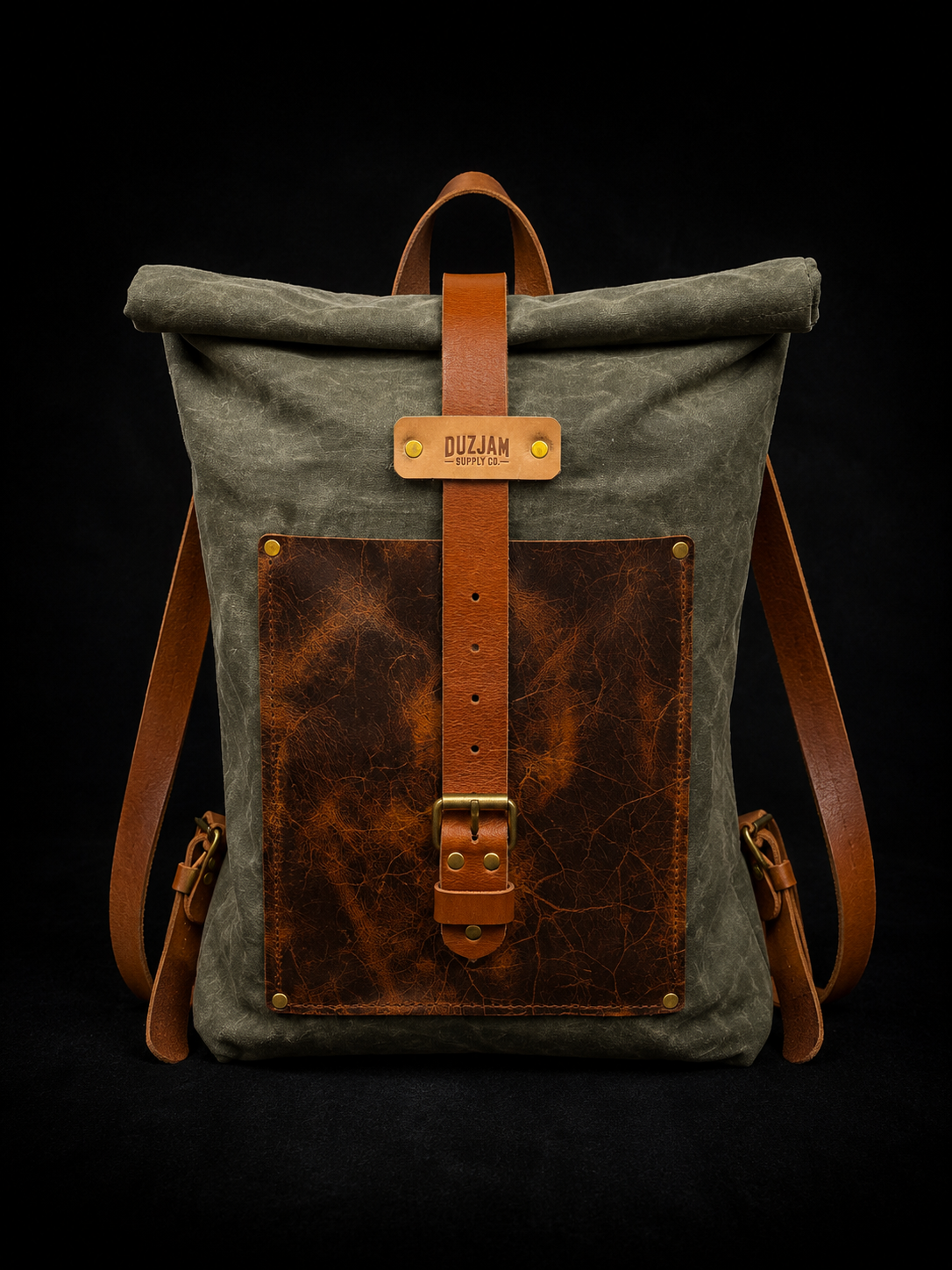 Duz Denim "DuzJam" JabA.1 Waxed Canvas & Leather Roll Top backpack