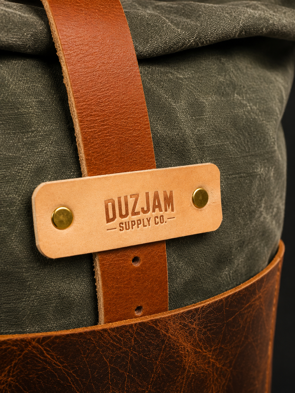 Duz Denim "DuzJam" JabA.1 Waxed Canvas & Leather Roll Top backpack