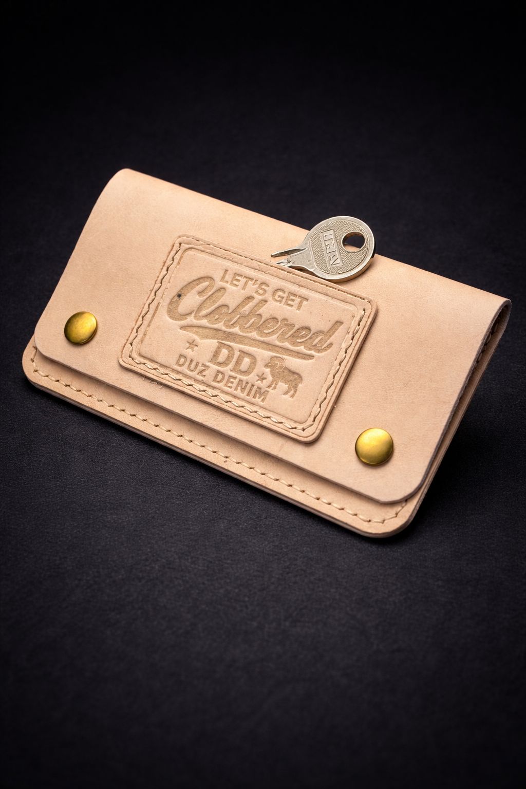 ***PRE-ORDER*** DUZ DENIM-"LET'S GET CLOBBERED"-LEATHER TRUCKER WALLET