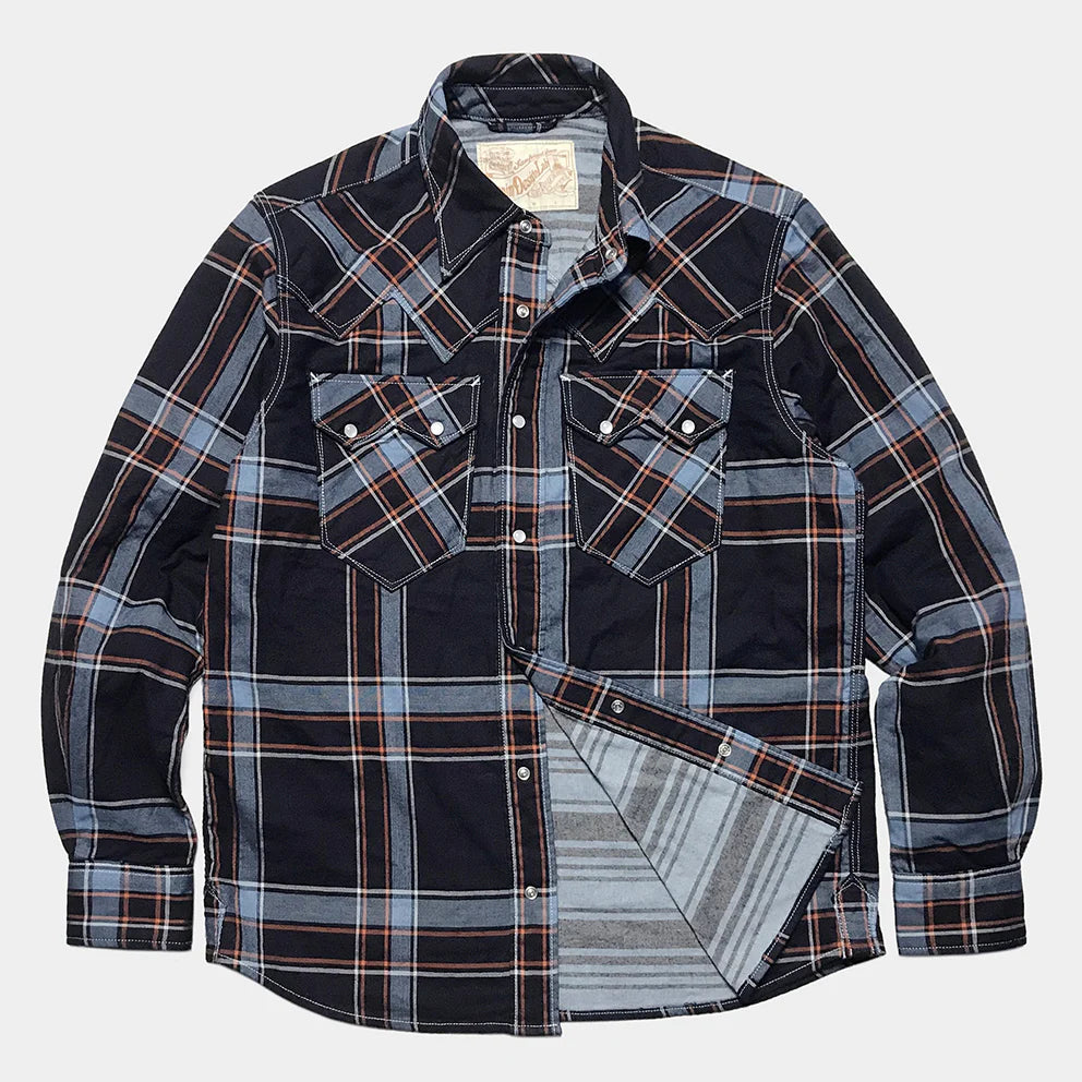 DDL 319R-DIABLO SWT-CBI REGULAR FIT 2 POCKET WESTERN INDIGO CHECK SHIRT-5.5OZ-E1 INDIGO CHECK