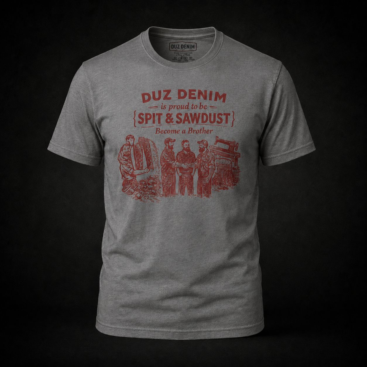 Duz Denim "Spit & Sawdust" Tee (Grey/Red)