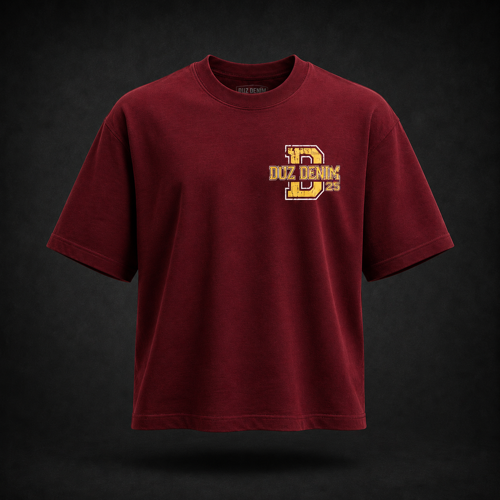 Duz Denim Football Varsity Oversized Tee (Maroon)
