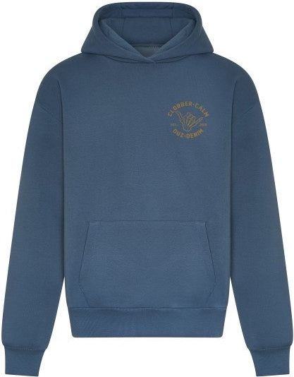 DUZ DENIM X CLOBBER CALM-"NO GUTS NO GLORY"-HEAVYWEIGHT HOODY-440gsm-ARMY BLUE