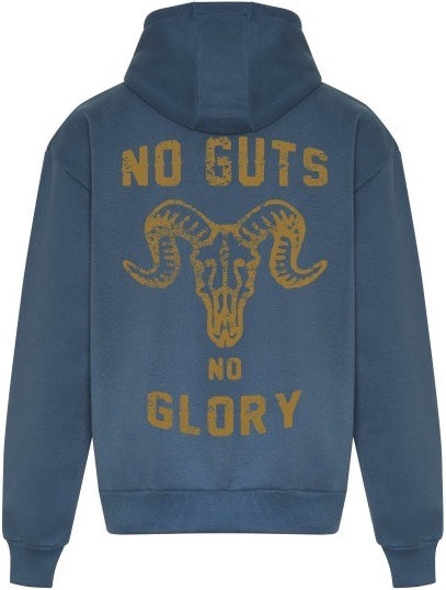 DUZ DENIM X CLOBBER CALM-"NO GUTS NO GLORY"-HEAVYWEIGHT HOODY-440gsm-ARMY BLUE