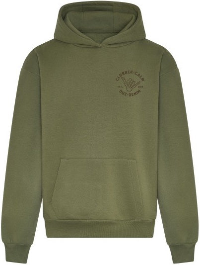 DUZ DENIM X CLOBBER CALM-"NO GUTS NO GLORY"-HEAVYWEIGHT HOODY-440gsm-SAGE GREEN